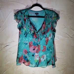 Nanette Lepore Green Floral Sleeveless Blouse Top